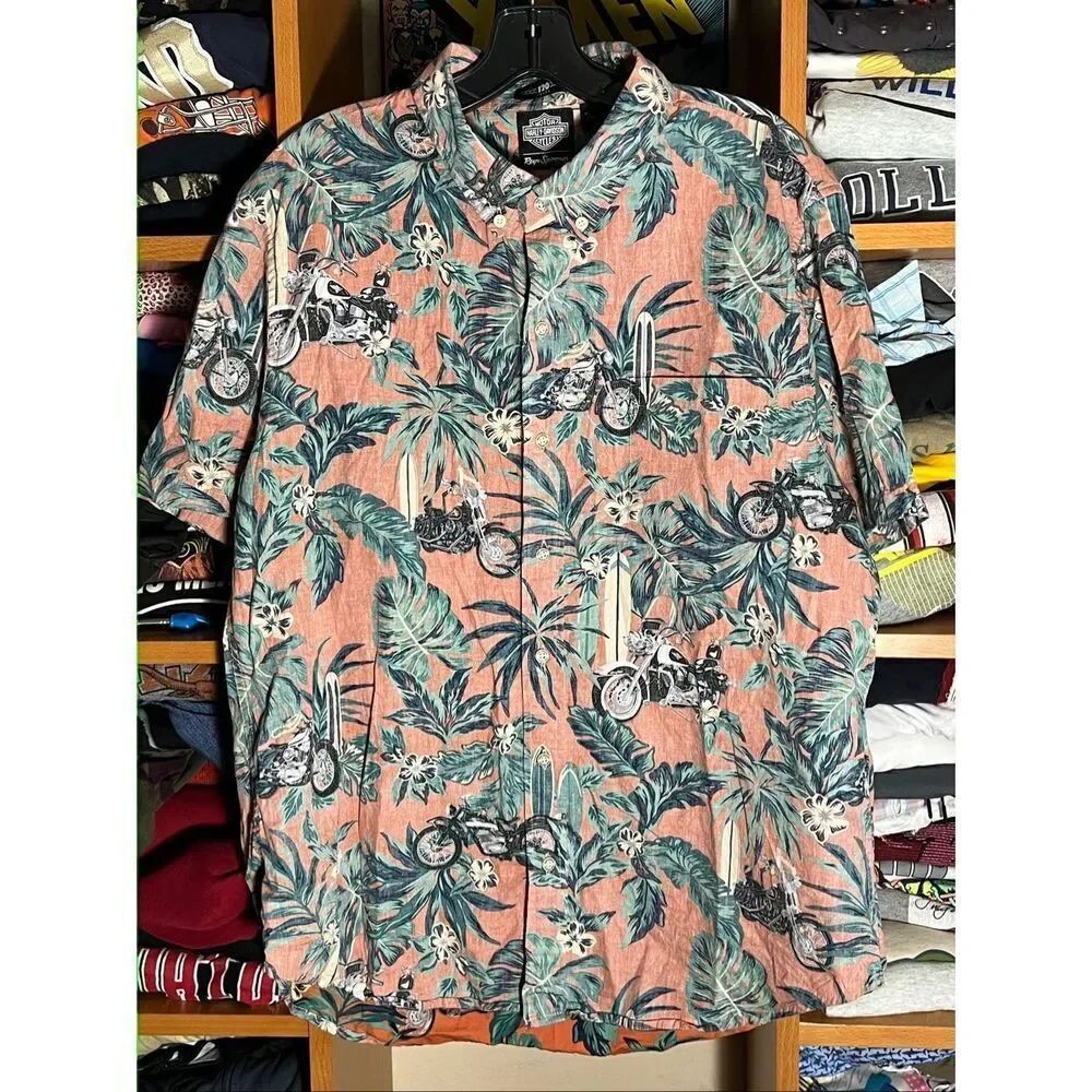 Harley Davidson Reyn Spooner Men’s Tropical Short Sleeve Button Shirt Large